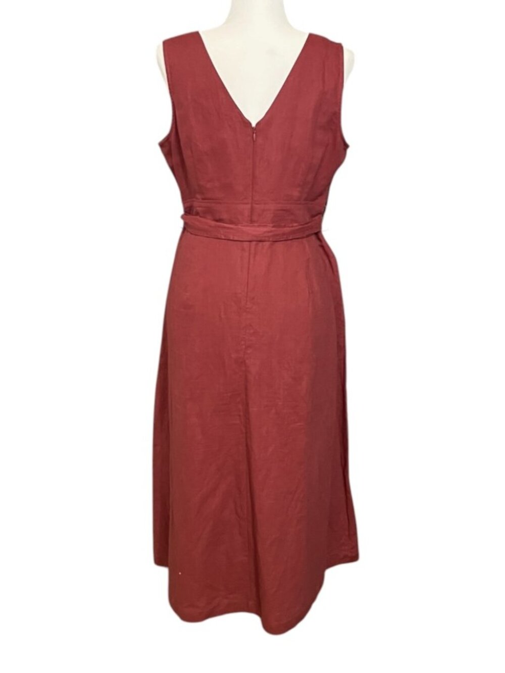 NWOT GAP Linen Blend Midi Dress Red Size 10 Sleeveless Button Belted Pockets - Picture 3 of 11